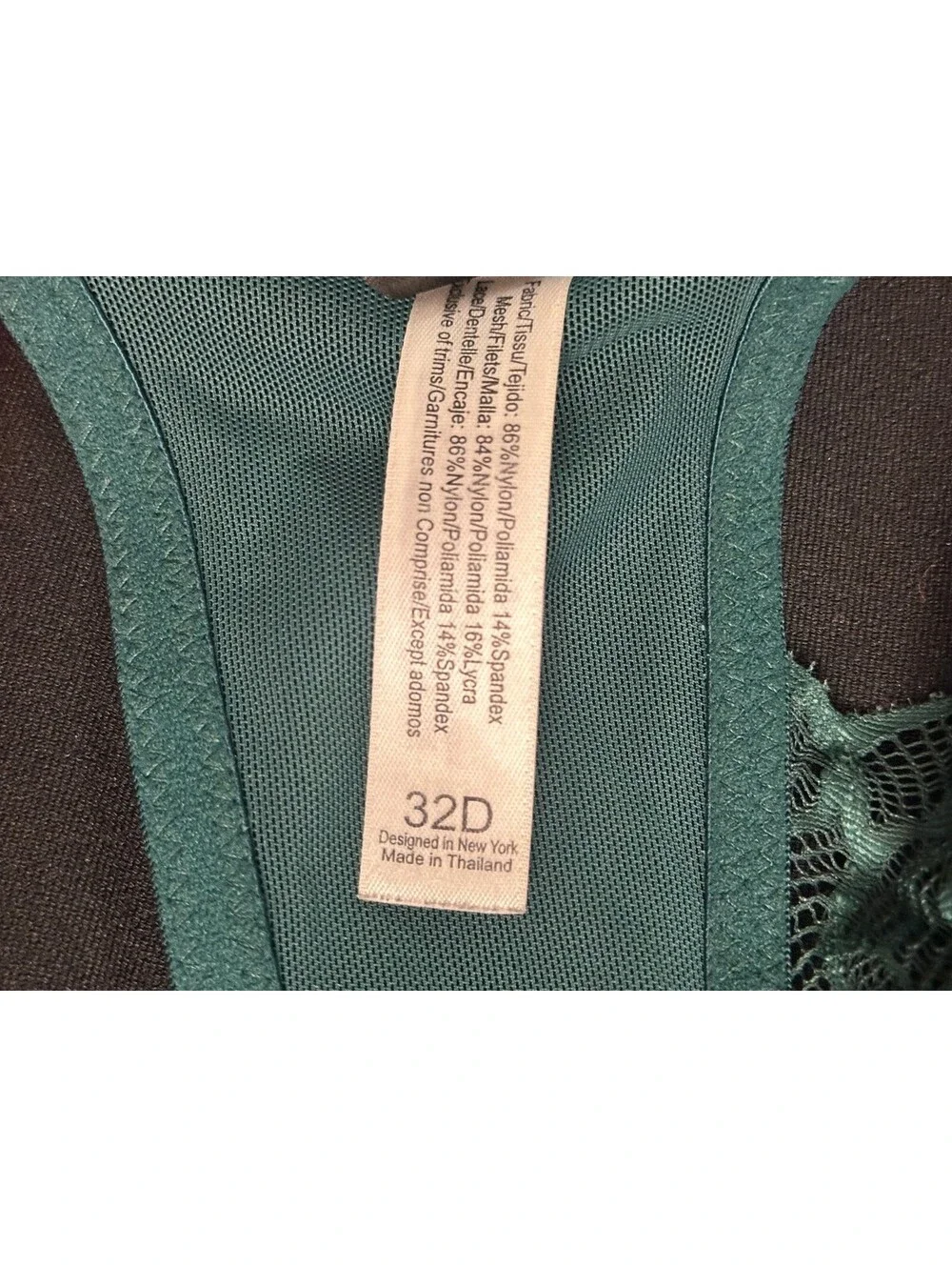 Adore Me green front closure lace racerback plunge push-up bra 32D coquette